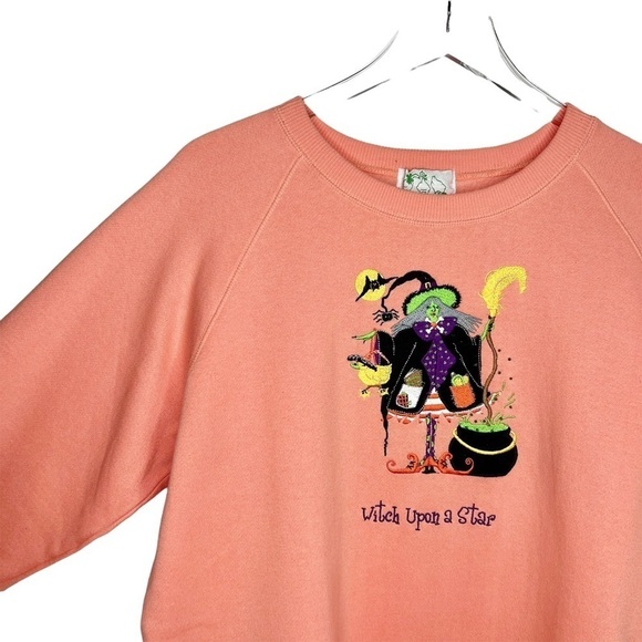 Vintage Tops - Vintage Quacker Factory Halloween Witch Upon A Star Coral Women’s  Sweatshirt L